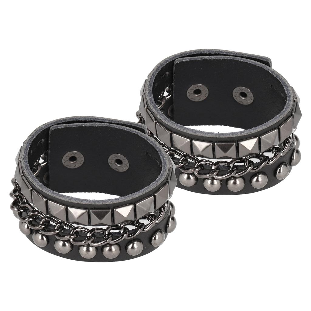 2 stk. punk armbånd vintage flerlags nagle motorsykkel imitert skinn mansjettarmbånd