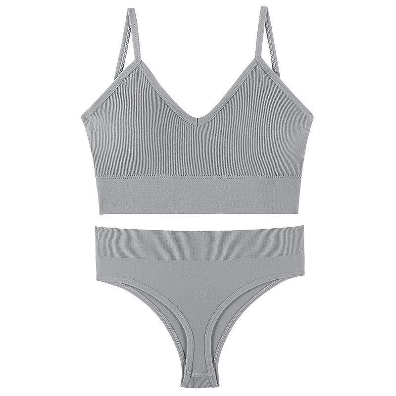 Women's French Wirefree Push-Up Bra Set - Thin, Sexy Triangle Cup Sports Underwear with Beautiful Back Design, Two-Piece.