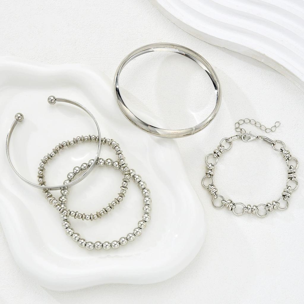IF ME 5pcs Fashion Simple Bracelet Set for Women Boho Exaggerated Stackable Design CCB Bangles Dating Vacation Daily Wear Jewelry Gift