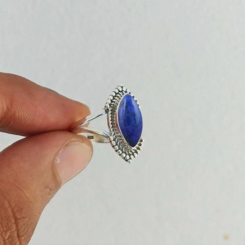 Lapis Lazuli Marquise Gemstone Ring, Solid 925 Sterling Silver Ring, Women Ring, Birthday Gift, Boho Ring, Designer Ring