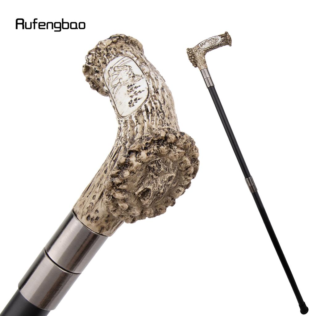 Silver Resin Wolf Tree Root Head Walking Cane Fashion Decorative Steel Stick Gentleman Elegant Cosplay Cane Knob Crosier 94cm