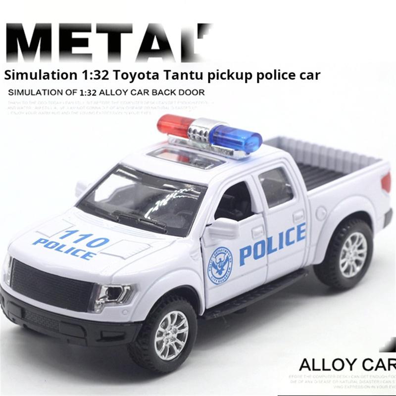 1: 32 Police Car Model forToyota Tundra Ford Raptor Pickup Alloy Car Model Sound and Light Power Children's Toy Birthday Gift