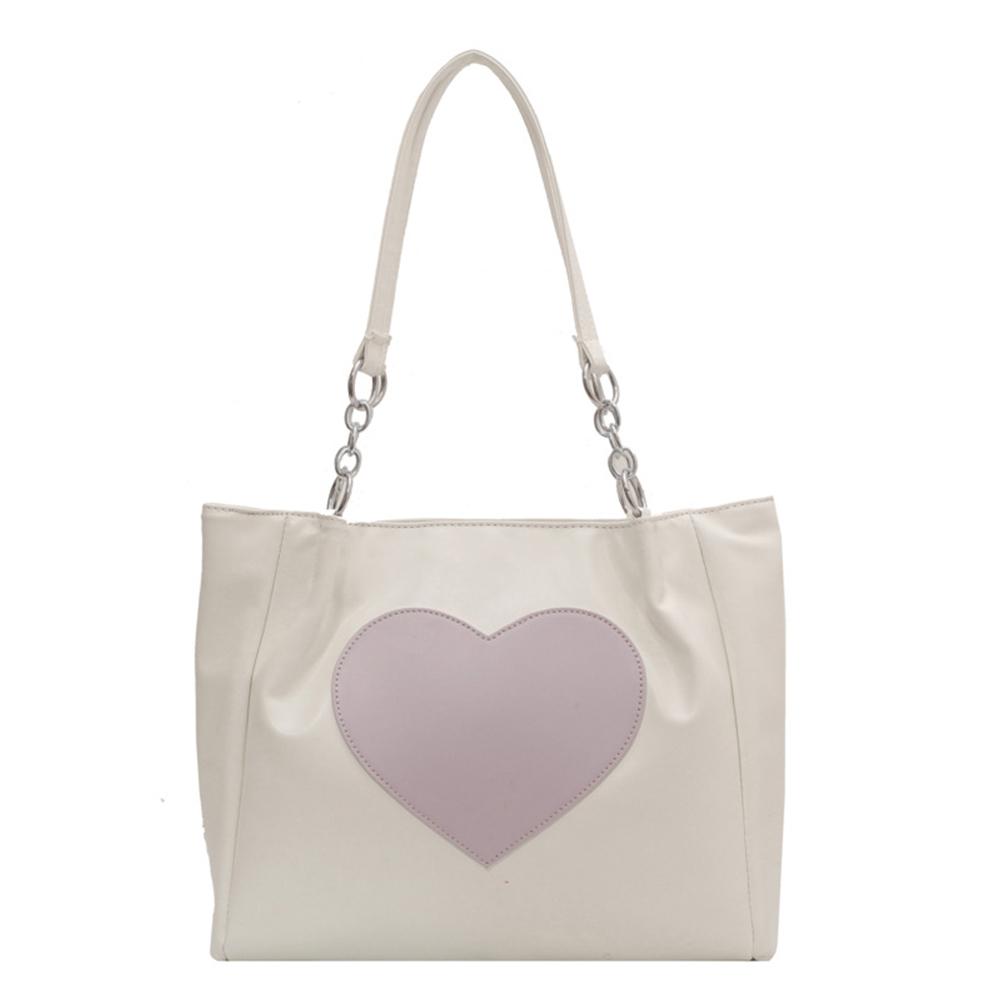 

Жіноча проста жіноча сумочка з штучної шкіри Сумка для продуктів для дозвілля великої місткості Універсальна сумочка у формі серця Щоденна жіноча сумка білий