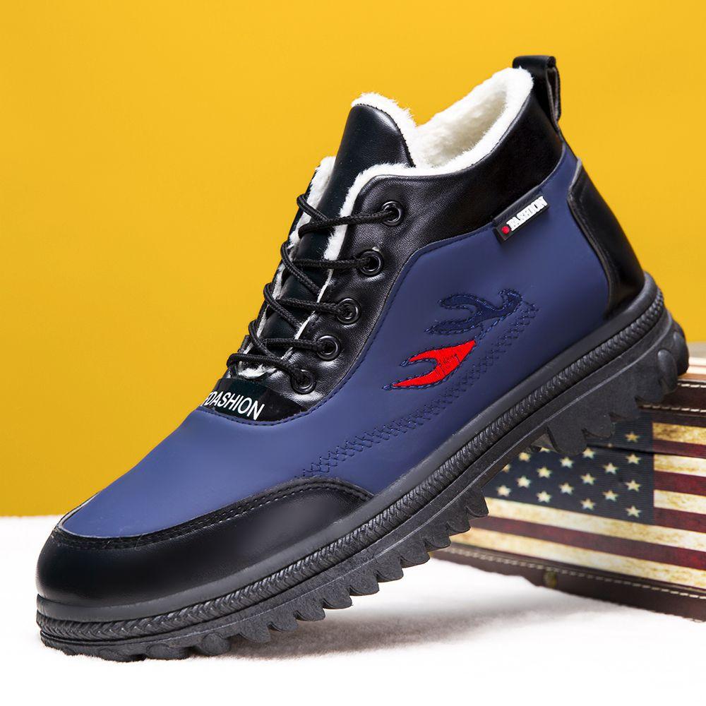 

2025 зимние новые бархатные мужские высокие хлопковые ботинки мужские зимние ботинки на толстой подошве нескользящие кожаные водонепроницаемые хлопковые туфли для пап 39