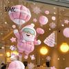 Reusable Christmas Decorations 9Pcs Pink Static Window Clings, Santa Snowman Bunny Penguin Glass Claus Decor Decals, Xmas Stickers, Holiday