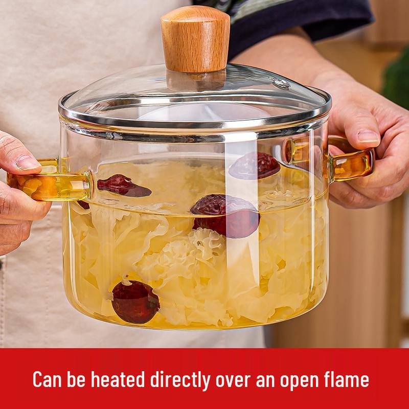 High-Temperature Resistant Double-Handled Borosilicate Glass Soup and Stew Pot for Direct Fire and Gas Stove Use 1.6L Green Double-handled Glass Pot