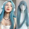 Harajuku Sea Salt Blue Wig 28inch Lolita Cosplay Wig Fake Hair Long Straight Synthetic Wig  JK Girl