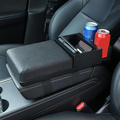 Car Center Console Armrest Heighten Cushion with 2 Telescopic Cup Holder Tissue Box Auto Armrest Storage Box for Car Interior