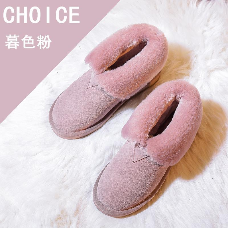 

[] Snow boots women s winter short bread shoes genuine leather one-pedal warm velvet boots short boots 40