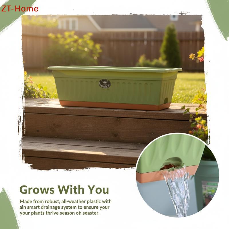 1Pcs Outdoor Indoor Plant Pot Rectangle Plastic Flower Box With Drainage Large Planter For Garden Window Sill Flowerbed