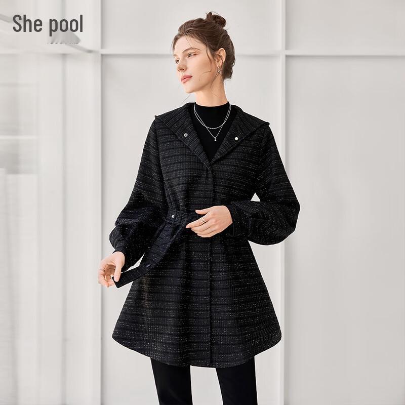 

Women s Hooded Striped Knit Mid-Length Cardigan M