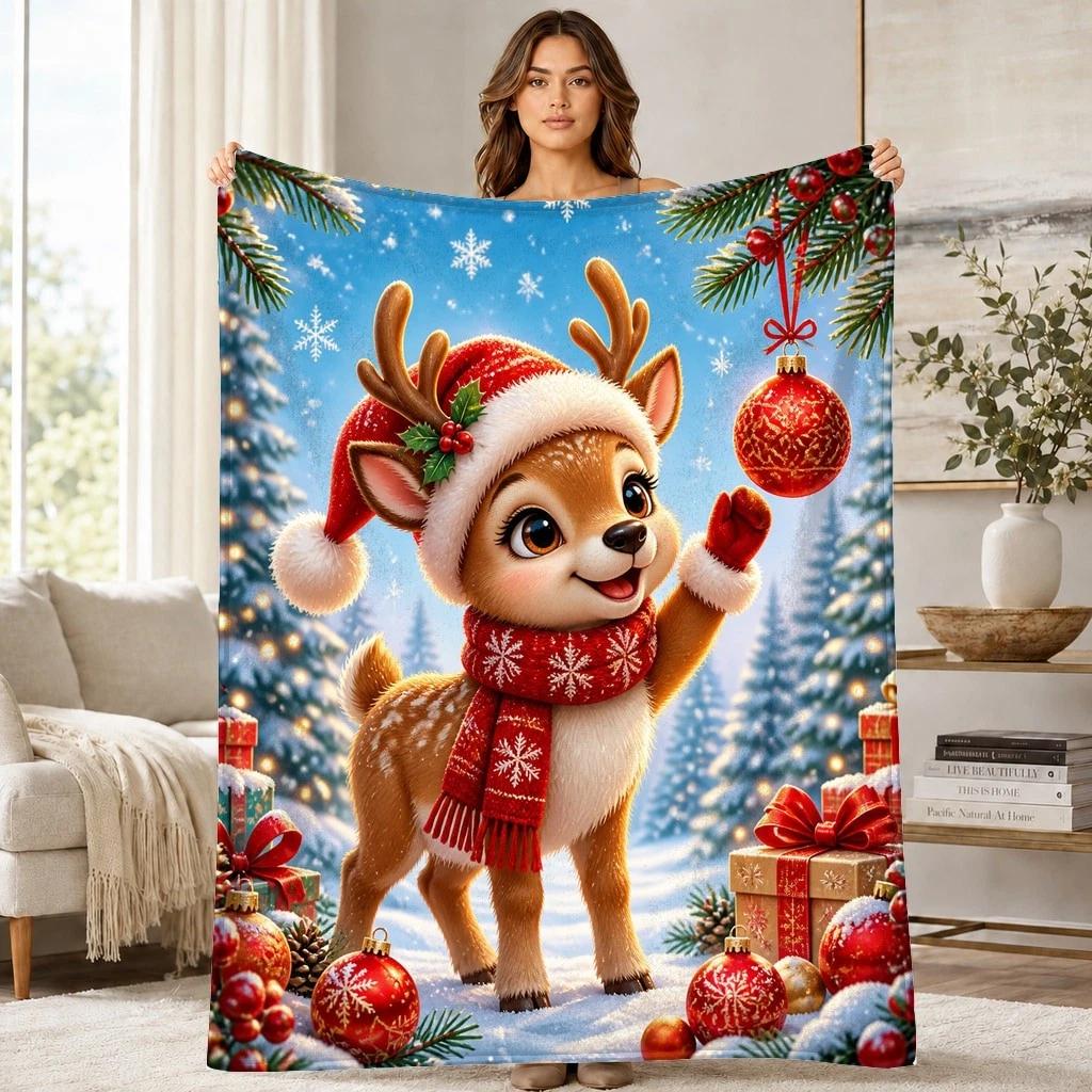 Christmas Baby Reindeer With Ornament Coral Fleece Blanket
