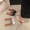 Open-toed cool slippers for women to wear summer new models with skirts, low-heeled bow slippers