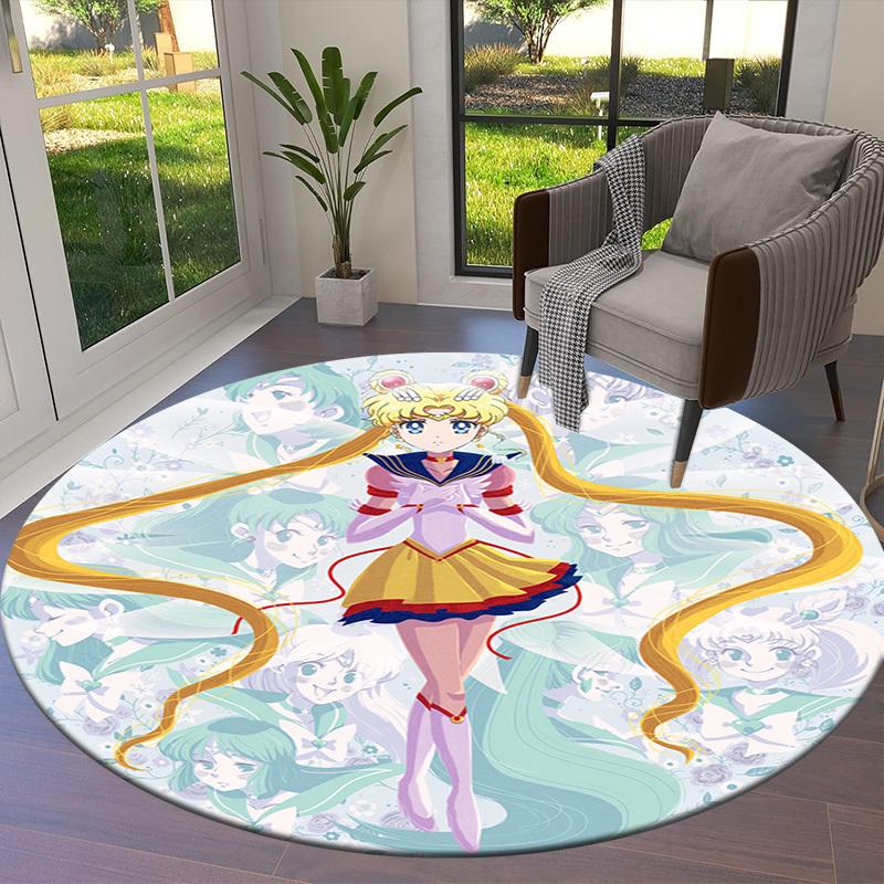 1pc Sailor Moon anime illustration Round carpet, Made of Polyester,Perfect for Decorating Office Chairs, Living Rooms,fplt054