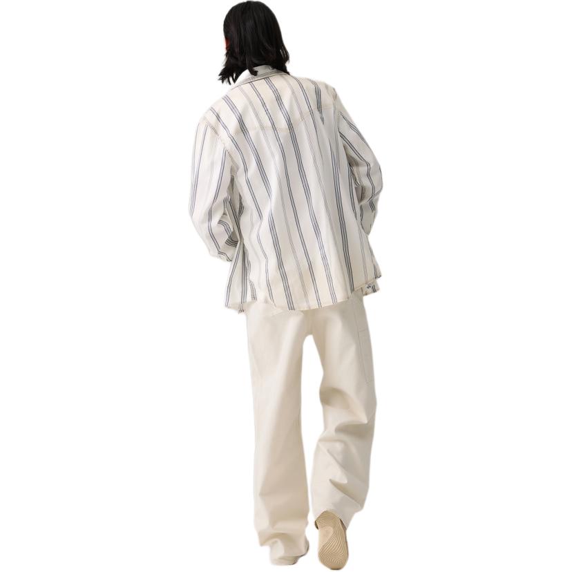 Levis Simple Comfortable Versatile Striped Long Sleeve Shirt Men shirts White 003KW-0001