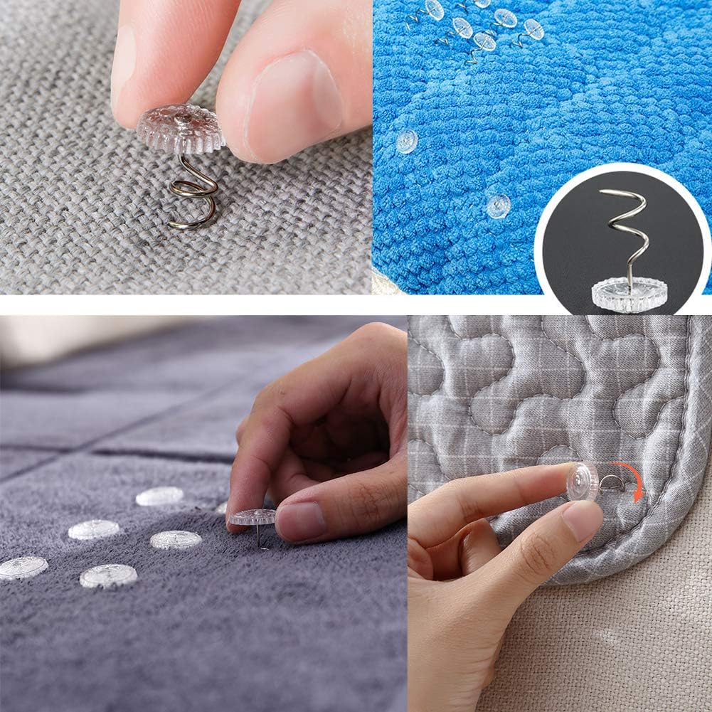 LUNARM 40 PCS Upholstery Tacks Clear Heads Twist P with Storage Box, 2 Styles Bedskirt Tacks P for Upholstery, Slipcovers, and Bedskirts Decoration