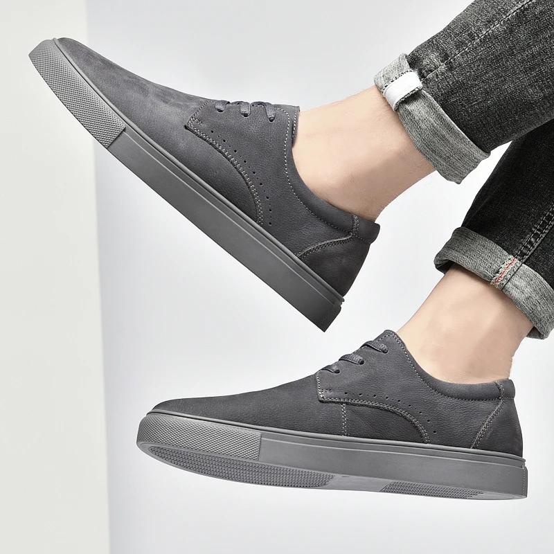 Genuine Leather men shoes Autumn Winter Men Shoes lace up Outdoor Casual Shoe Flat Shoe Breathable Non-slip Walking Shoes Men