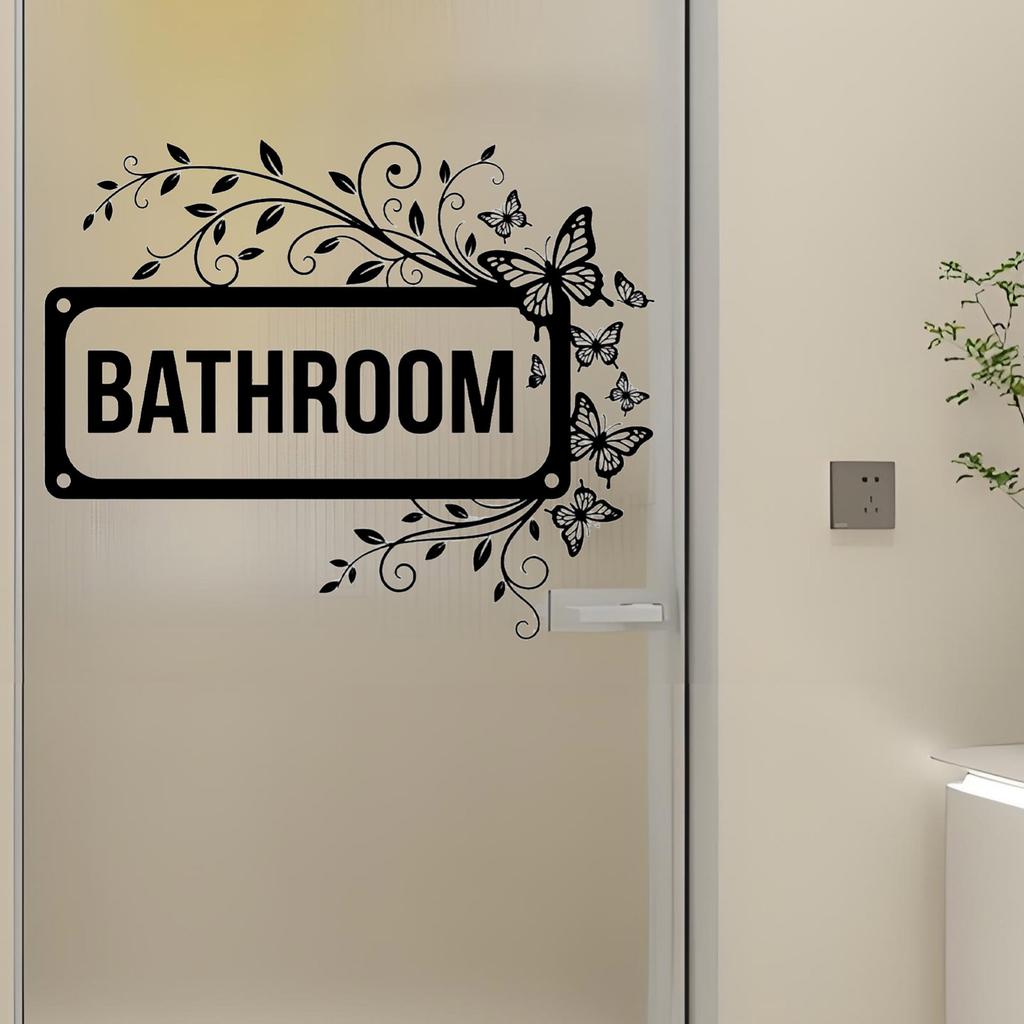 Black Butterfly Bathroom Door Sticker, Home Decor Wall Sticker