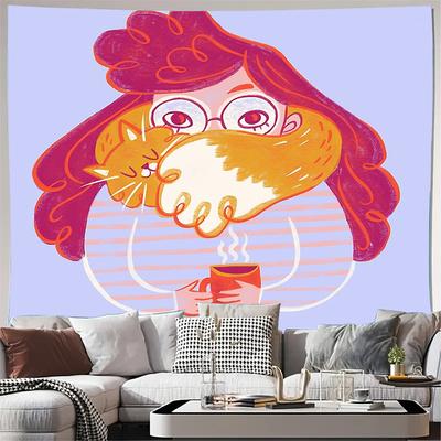 Cozy Cat Aesthetic Tapestry Wall Hanging Home Decor Dorm Room Wall Art Vintage Coffee Lover Gift Room Divider Bedroom Decoration