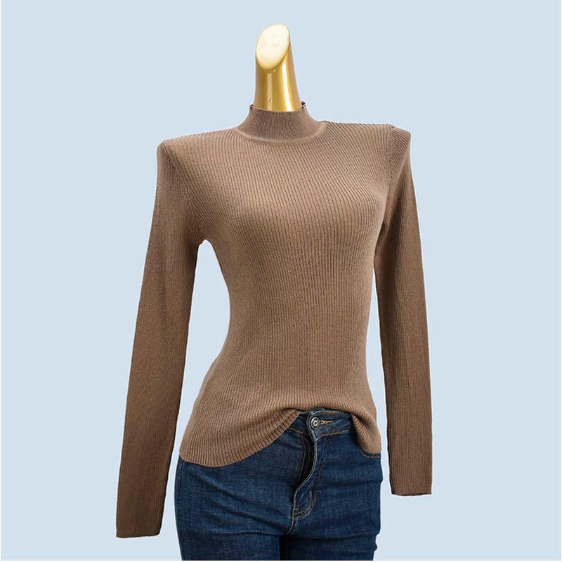 Sweater Spring, Autumn and Winter Half Turtleneck Soft Glutinous Comfortable High Elastic Easiest for Match Slim Fit Slimming Long Sleeves Base Blouse