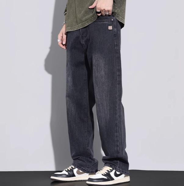 2025 Autumn Men's Blue Straight-Leg Loose Jeans, Fleece-Lined, Plus Size, American Retro Style, Thickened for Warmth.