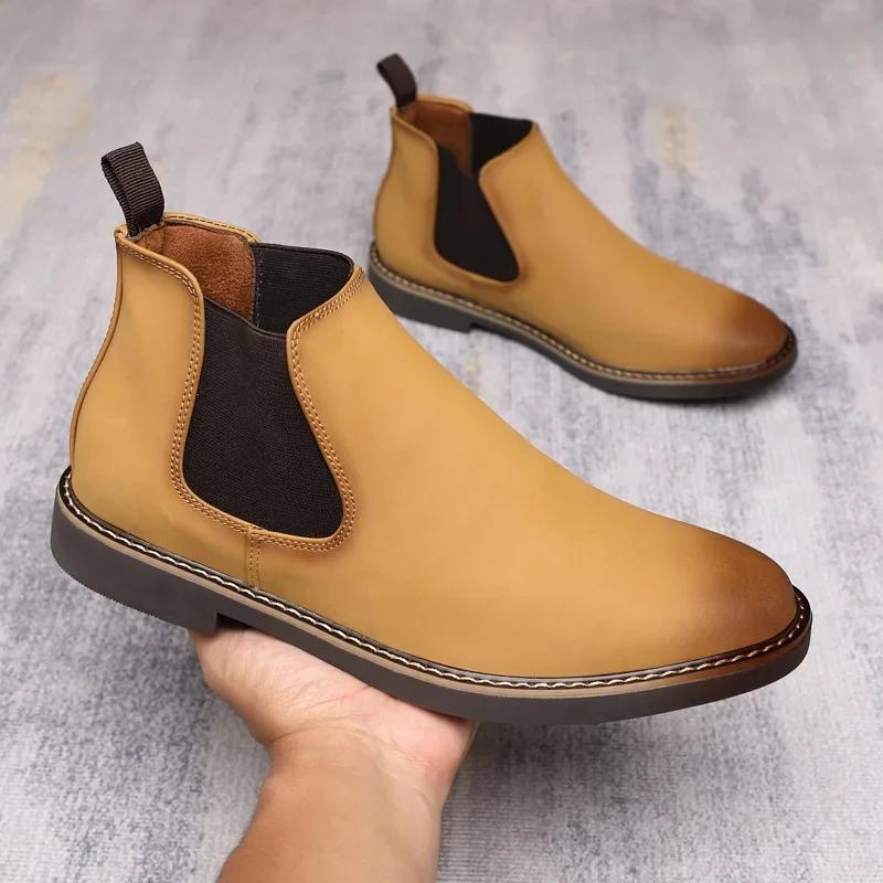 

2024 Горячие продажи Новые ботинки Матовые Британский стиль Острый носок Тренд Все-сочетаемые Челси Мужские ботинки Большой размер 38-47 38 жёлтый