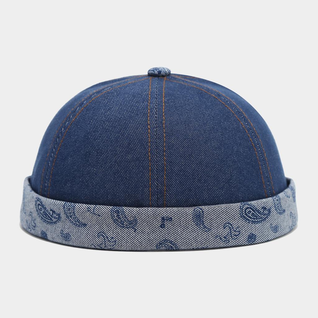 Unisex Paisley Denim Brimless Cap American Retro Streetwear Landlord Hat Trendy Yuppie Personality Casual Docker Skullcap