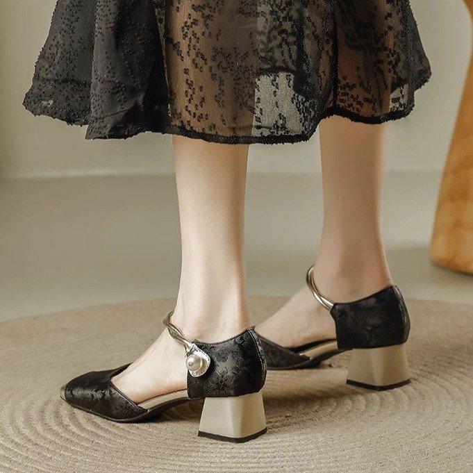 Baotou Sandals Women's 2025 New Summer National Style New Chinese Style with Cheongsam Single Shoes French Temperament Square Head High Heels