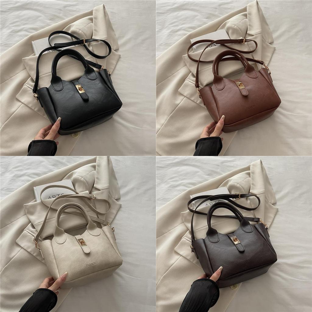 Womens Pu Water Bucket Bag With Lock Closure For Daily Use