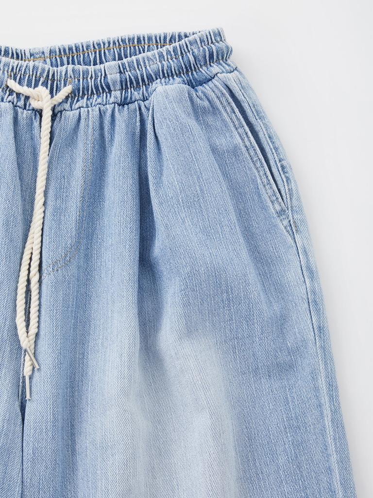 Icaruk Blue Washed Linen Elastic Waist Denim Shorts Dspt101