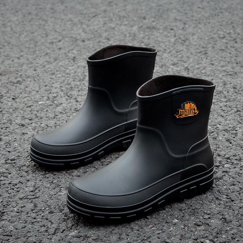 Men's Waterproof Non-slip Rubber Ankle Boots - Korean Style Slip-on Shoes