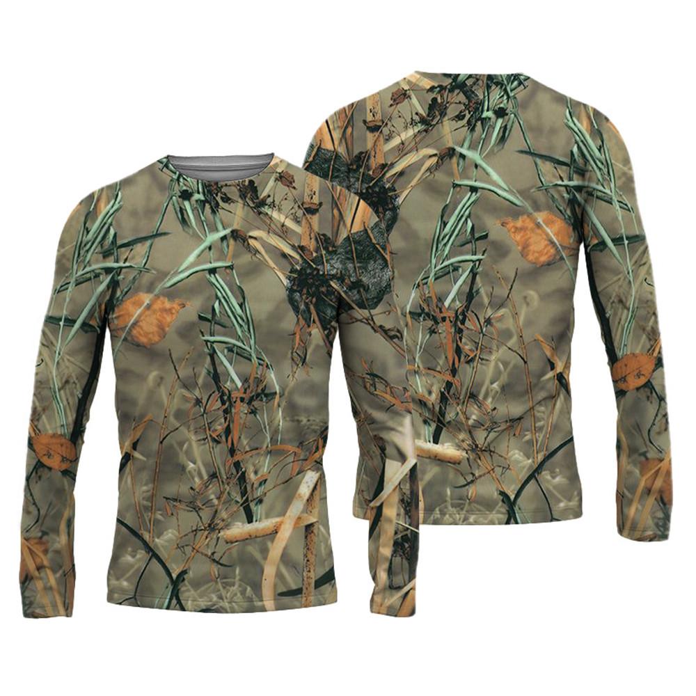 Spring and Autumn Round Neck 3D Camouflage Printed Top Fashionable Casual Vintage Long Sleeved Men's T-shirts