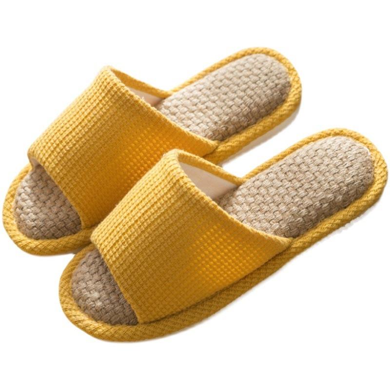 Summer home indoor couple linen slippers men and women open floor slippers non-slip soft bottom
