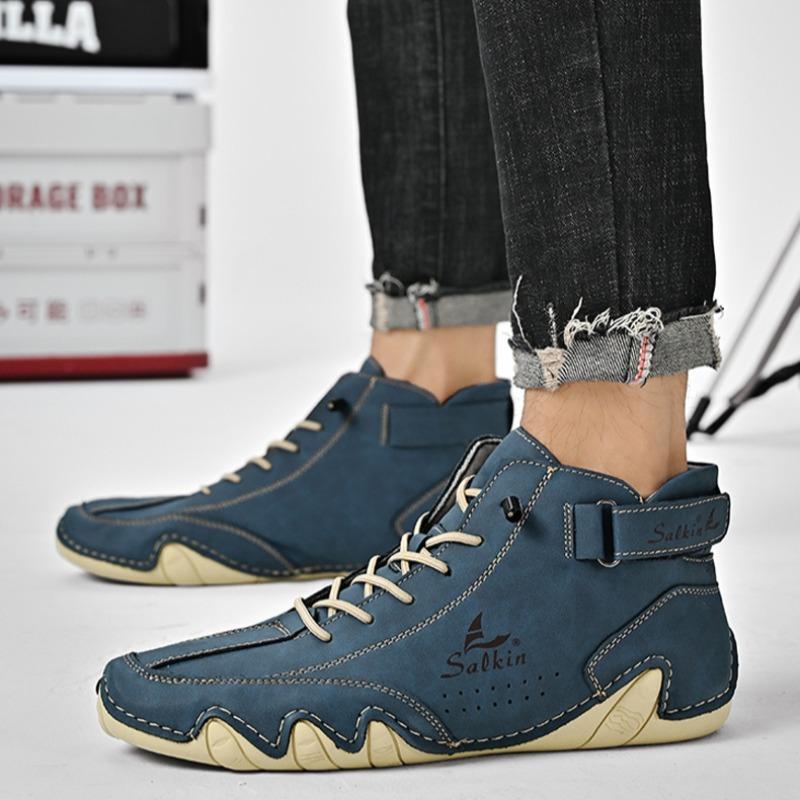 Handmade Leather Men Shoes 2025 New Retro Designer Ankle Boots Light Breathable Walking Shoes Slip on Drive Loafers Moccasins 48