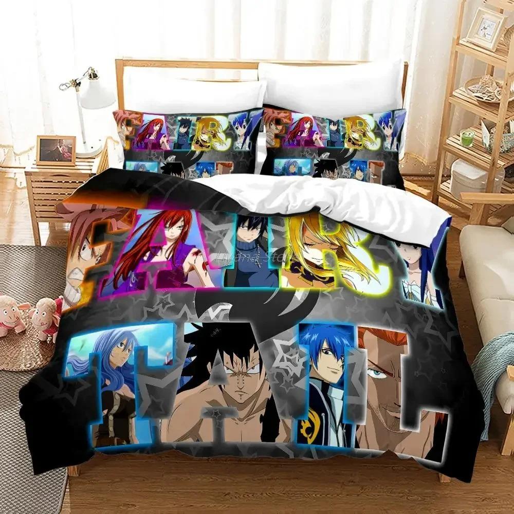 Fairy Tail Kawai Anime Beding Set For Bedrom Soft Modern Bedspreads Comefortable Children Kids Soft Duvet Cover Comfortable Quilt Cover And Pilowcase