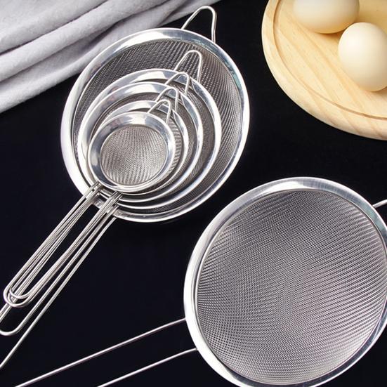 Zestaw Sitka Kuchennych ze Stali Nierdzewnej, Drobne Oczko, Różne Rozmiary, do Mąki, Oleju i Soków, Długi Uchwyt, Bezpieczny do Mycia w Zmywarce, Wszechstronne Sito do Gotowania i Pieczenia