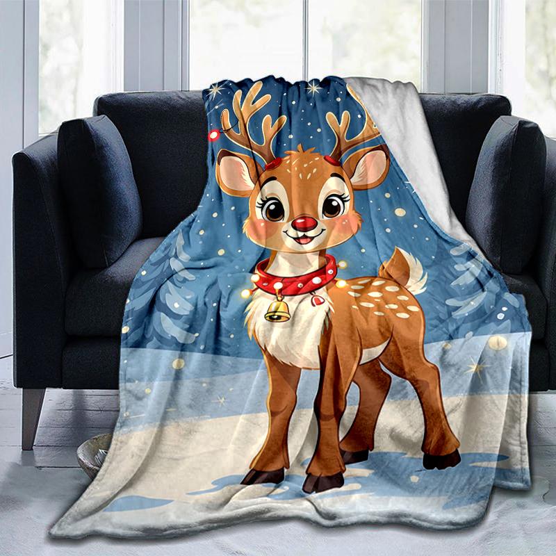 1Pc Christmas Deer Snow Blanket Soft And Comfortable Casual Warm Camping Travel Christmas Halloween Gift M921339