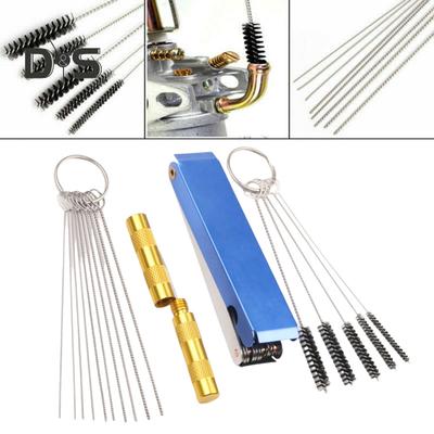 Vergaser-Reinigungsset, Edelstahl- und Nylonbürsten für Motorrad-Schweißbrenner, ATV, Nadeln in mehreren Größen (0,4-7 mm) mit Aluminiumgehäuse Rostfrei