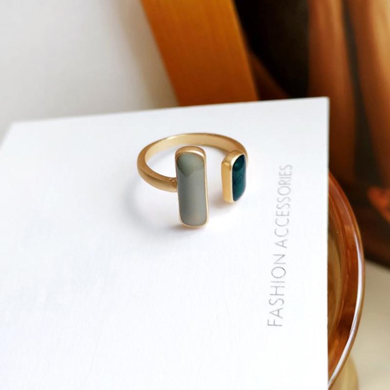 [HS]1Pc Vintage Fashion Opal Stone Wedding Open Adjustable Stamp Silver Rings For Women Jewelry