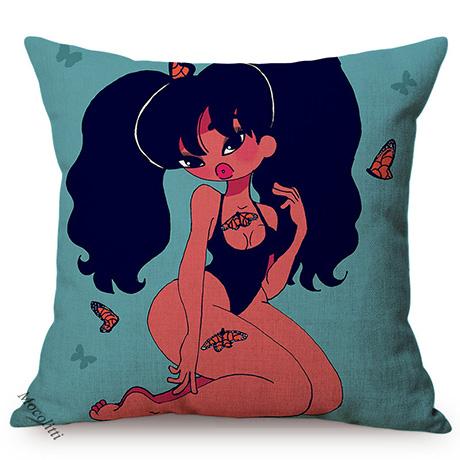Cute Africa Girl Cushion Cover Fashion Black Woman Swimwear Show Cartoon Sofa Decoration Cotton Linen Chair Pillow Case Cojines