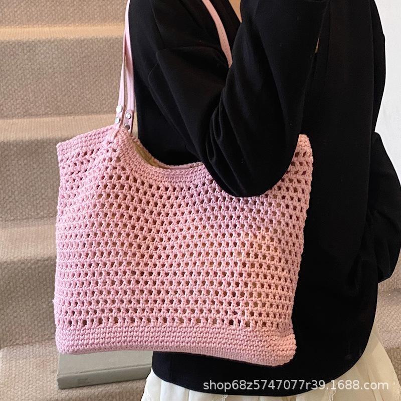 Commuter bag women's 2025 new shoulder bag seaside vacation beach bag large capacity lazy wind woven tote bag