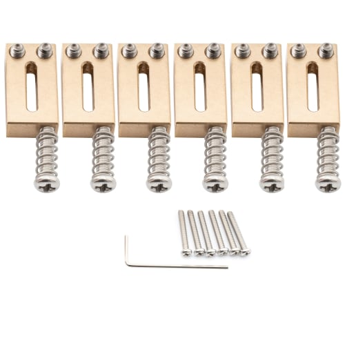 Musiclily Ultra 10.5mm Offset Brass Guitar Saddles, Offset Style, for American Strat/Telecaster Electric Guitars, Original Colors (Set of 6)