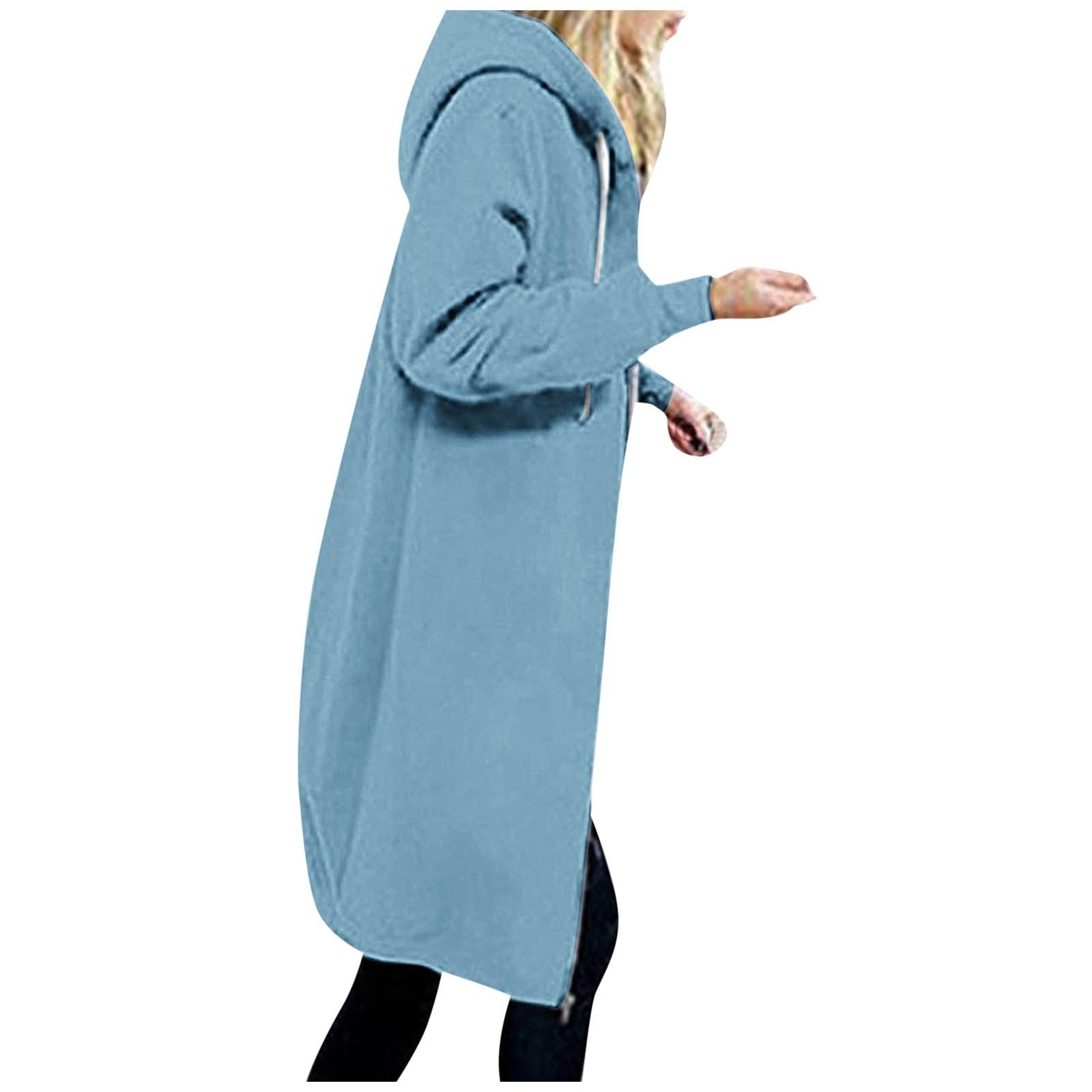 

Жіночі повсякденні толстовки на блискавці Довге однотонне пальто Зимова куртка з капюшоном на шнурках Верхній одяг і кишені S синій