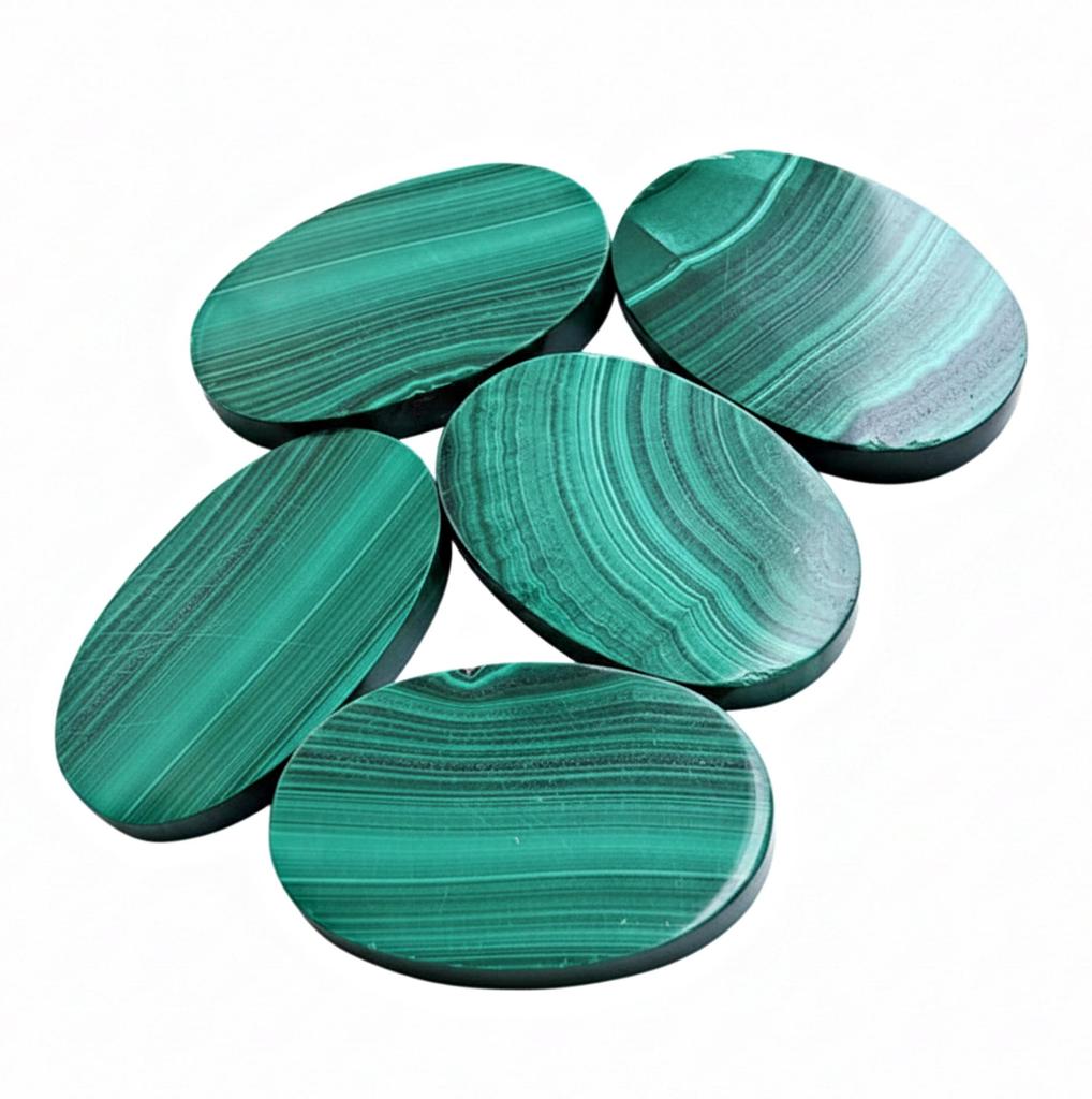 Green Oval Malachite Gemstone: Coin Shape Cabochons, Custom Sizes