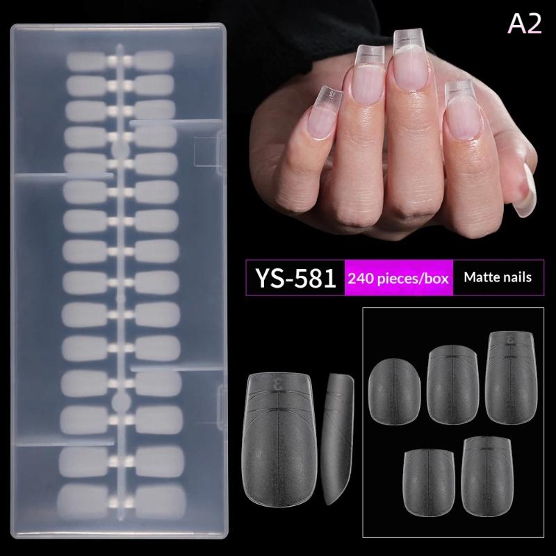 240Pcs Almond Coffin Stiletto Gel Nail Tips With Auxiliary Lines Innovative Press On Nails Ake Nail For Extension Manicure Tool
