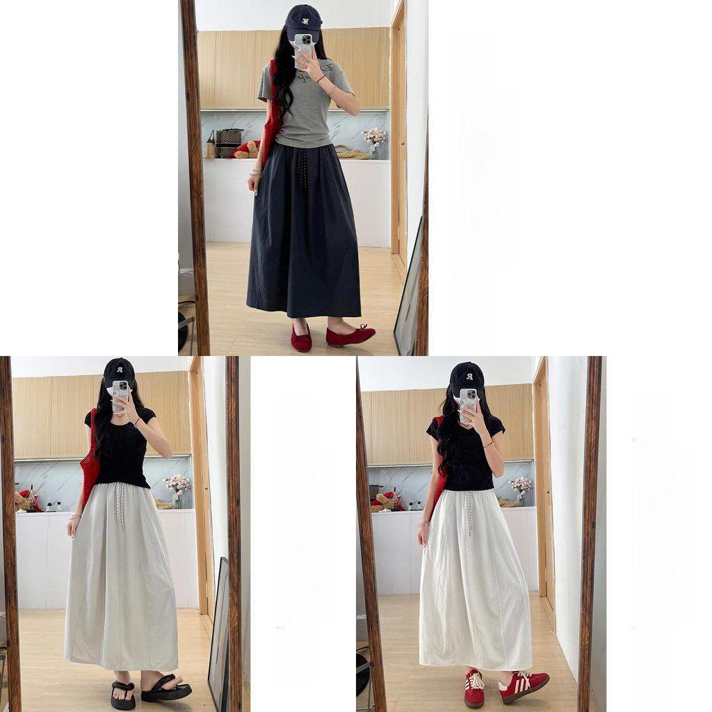 College Style Women A Line Skirt With Nylon Fabric And Tie Detail For Casual Wear
