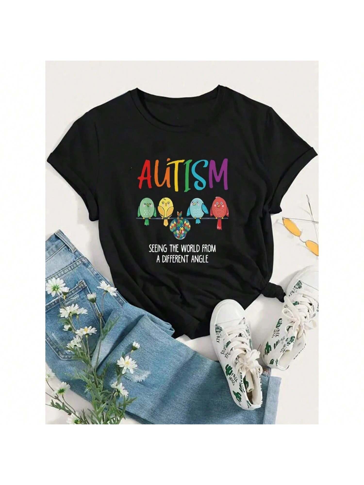Autism Seeing The World From A Different Angle T-Shirt Round Neck Printing Womens T Shirts Tees For Women 70242 S разноцветный