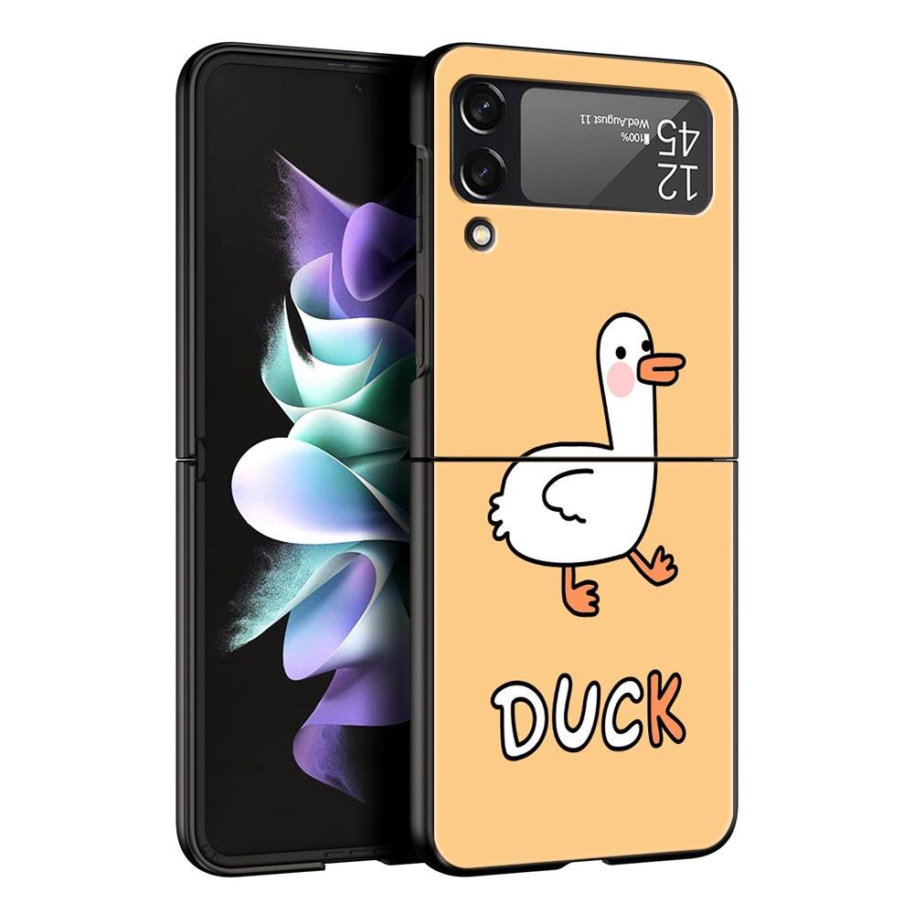 Phone Case For Samsung Galaxy Z Flip 3 4 5 Hard Black Folding PC For Samsung Z Flip3 Cover Protect Shell Cartoon Duck Goose Game
