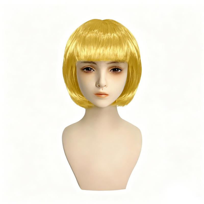 Colored Bob Synthetic Hair Wigs with Bangs for Women Halloween Costume Cosplay Party Use Black Green Purple Pink Blonde