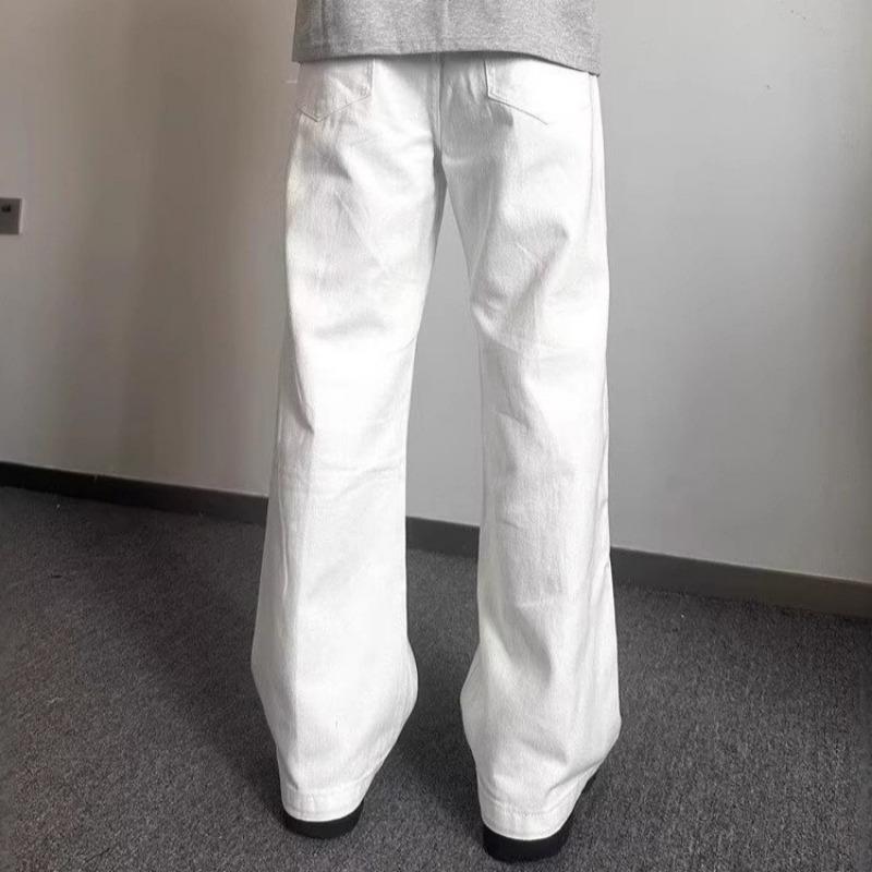 Men S White Straight Flared Long Denim Pants Casual Vibe
